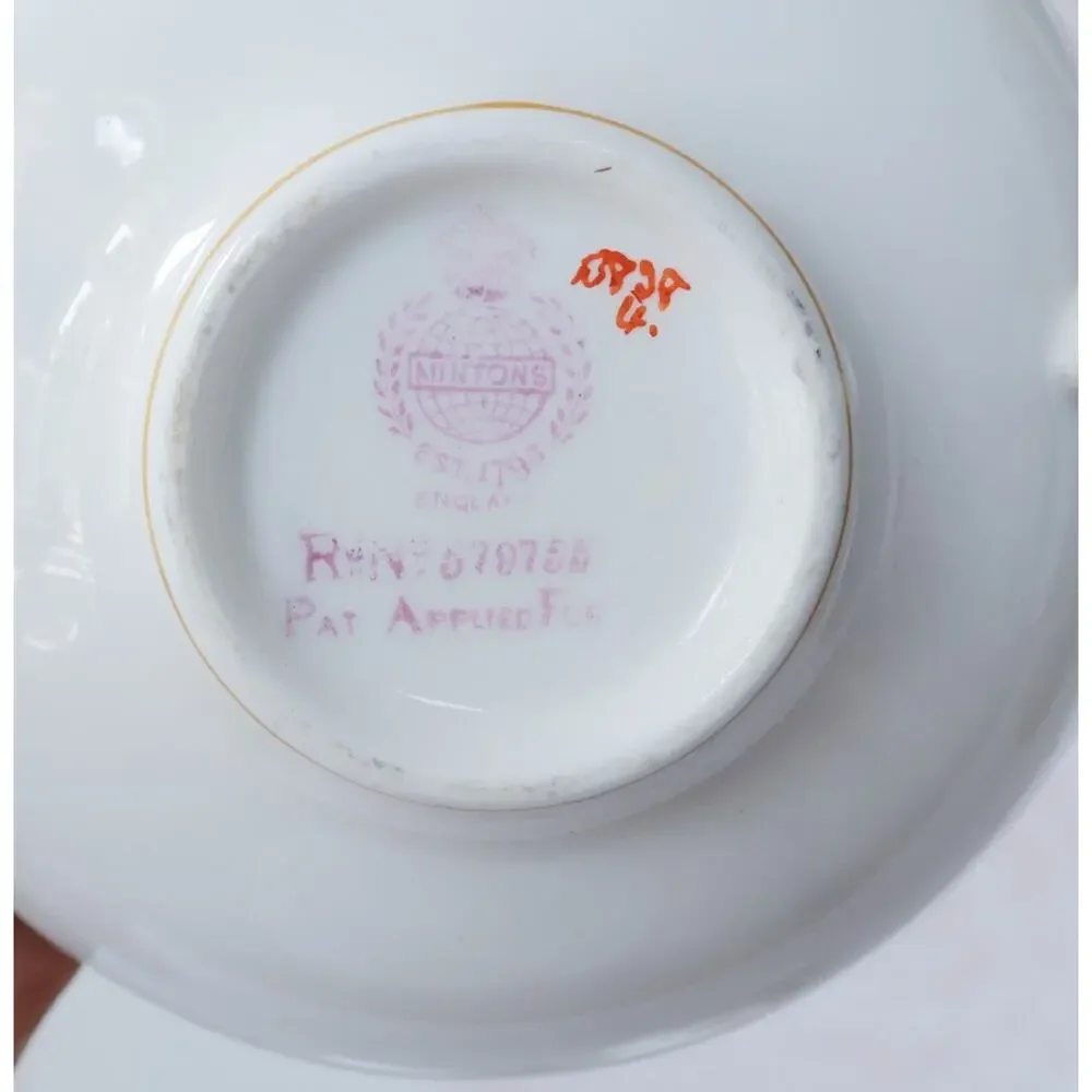 Antique Minton Persian Rose Bouillon Cup & Saucer Set of 4 England 1910s Cottage